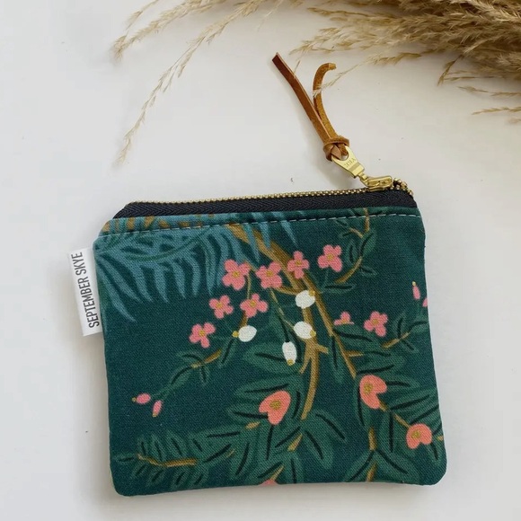 September Skye Handbags - Rifle Paper Zipper Pouch, Teal Peacock